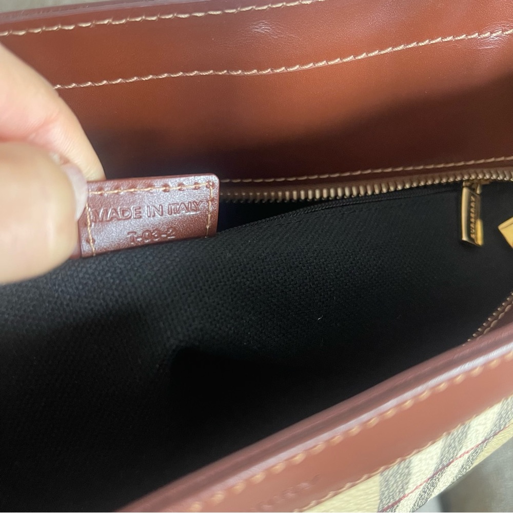 Burberry Tan Plaid Canvas Tote with Brown Leather Handles - Picture 7 of 11